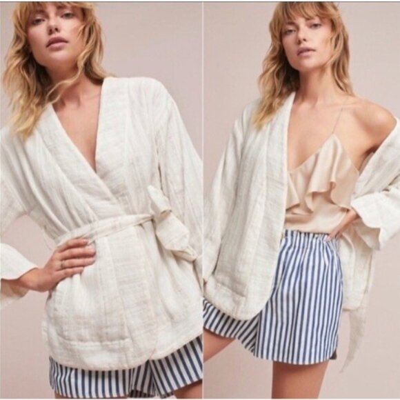 Anthropologie Jackets & Blazers - HEI HEI ANTHROPOLOGIE Womens XS Kimono Jacket Metallic Striped Lagenlook